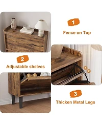 gaomon Wooden Shoe Cabinet with 2 Flip Drawers – Adjustable Shelf Shoe Organizer, Hidden Freestanding Shoe Storage for Entryway, Hallway, Livin