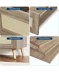 gaomon Rattan Dresser for Bedroom with 7 Drawers, 47.2 in Wide Chest of Drawers, Modern Wooden Dresser Tv Stand with Wood Legs