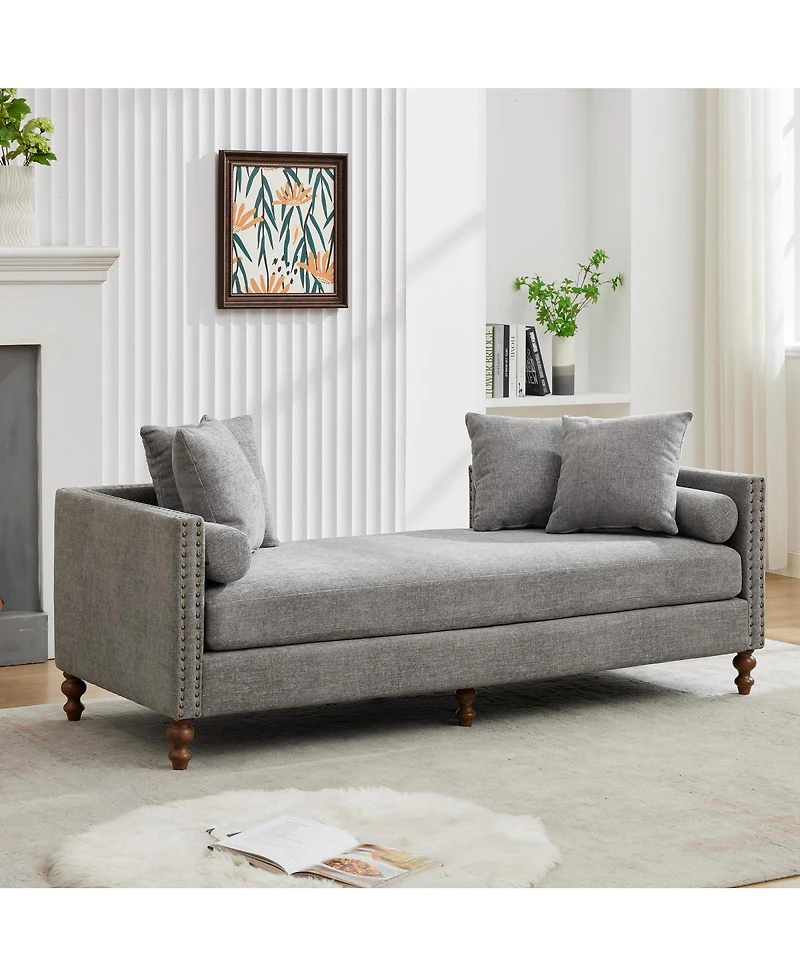 Streamdale Furniture 75.2" Wide Upholstered Chaise Lounge with Nailheads & 4 Pillows