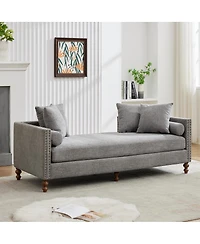 Streamdale Furniture 75.2" Wide Upholstered Chaise Lounge with Nailheads & 4 Pillows
