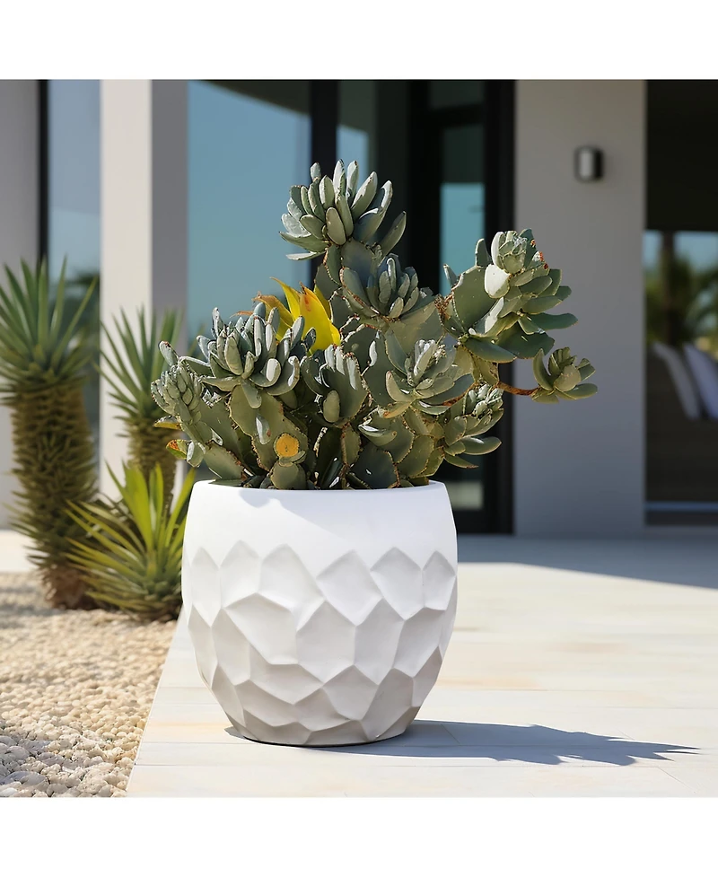 LuxenHome 14.6-Inch Round White Geometric MgO Planter