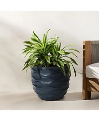 LuxenHome 17.4-Inch Round Waves MgO Planter