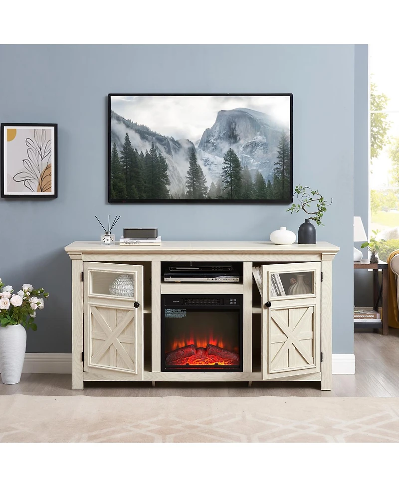 Streamdale Furniture 60.23"W Farmhouse Barn Door Tv Stand with Fireplace Insert