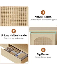 gaomon Rattan Tv Stand for 65 Inch Tv, Entertainment Center with Storage Drawer and Open Shelf, Wood