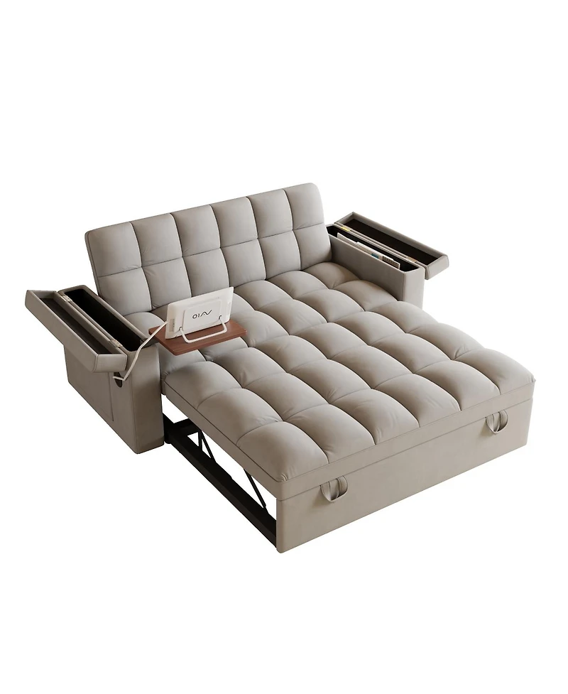 Streamdale Furniture Streamdale 65-inch 3-in-1 Foldable Sofa Bed with Table, Storage Armrests & Adjustable Back