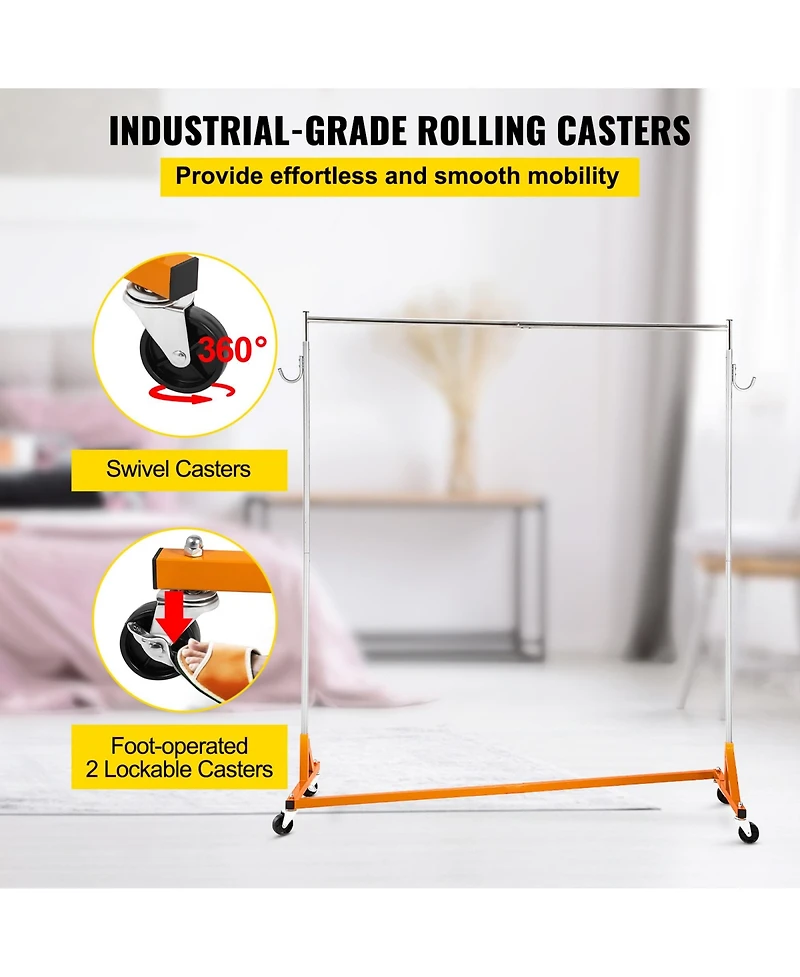 Rainsken Z Rack, Adjustable Height Rolling Z Garment Rack, Sturdy Steel Z Base Clothing Rack with Lockable Casters for Home and Garment Store