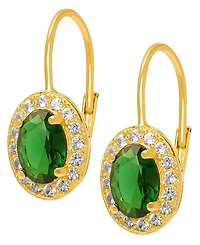Macy's Lab Grown Emerald (1.70 ct. t.w.) and Lab Grown White Sapphire (0.32 ct. t.w.) Halo Leverback Earrings in 14k Gold Over Sterling Silver