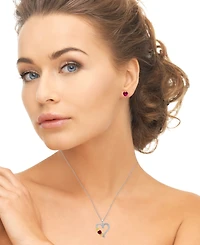 Macy's 2-Pc. Lab Grown Ruby and Lab Grown White Sapphire (2.71 ct. t.w.) Mom Heart Pendant Necklace and Stud Earrings Set in Sterling Silver