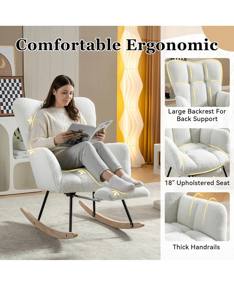 Streamdale Furniture Teddy Fabric Leisure Rocking Chair with Adjustable Footstool