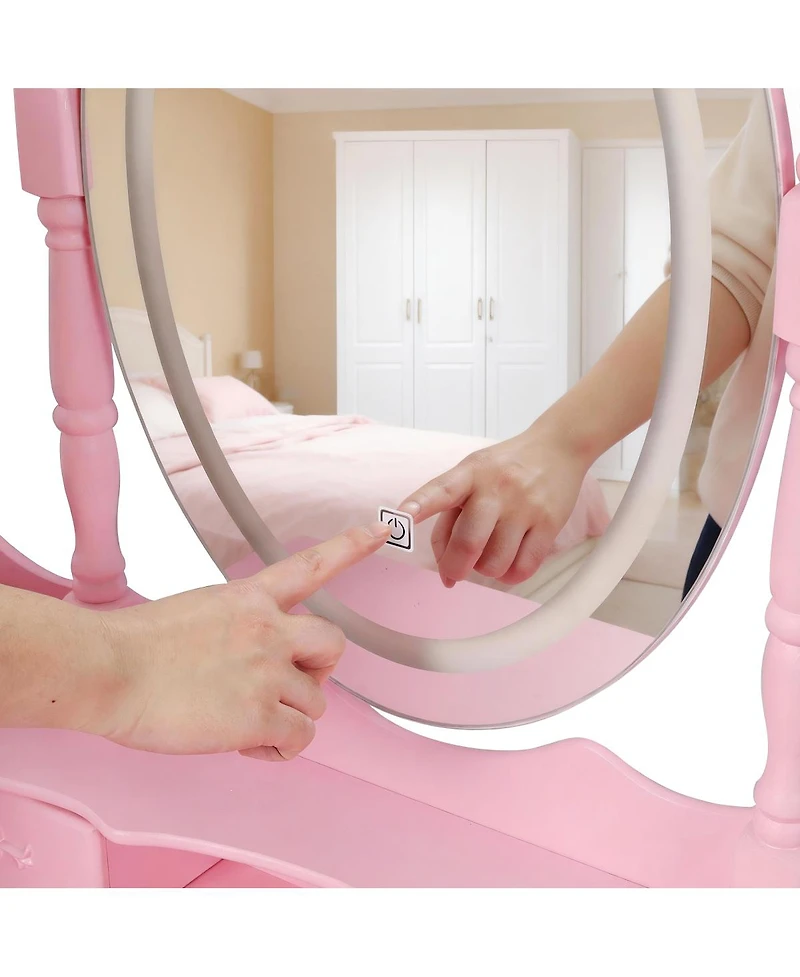 Streamdale Furniture Princess Vanity Desk Set with Mirror & Stool, 4 Drawers, Ample Storage