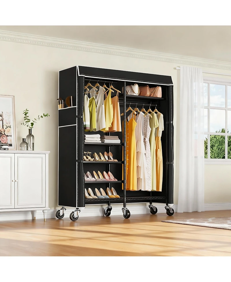Yigii Heavy Duty Metal Garment Rack - 620lb Capacity, 6 Tiers, Adjustable Shelves, Lockable Wheels, Easy Assembly