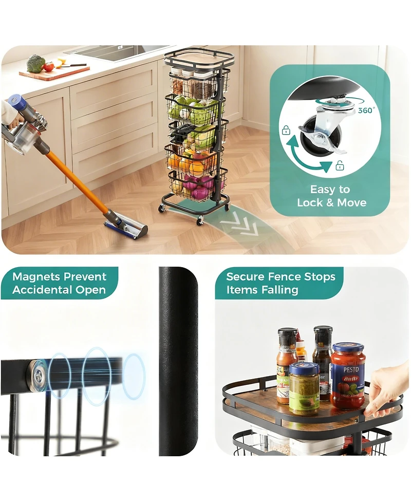 Yigii 5-Tier Rotating Storage Cart for Kitchen & Pantry