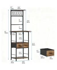 Yigii Space-Saving Slim Coffee Bar with 4 Shelves, 2 Drawers, 5 Hooks