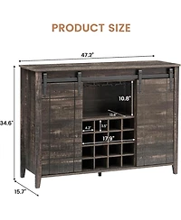 gaomon 47 Inch Wine Bar Cabinet with Sliding Barn Door Buffet Sideboard Cabinet with 16 Bottle Wine Rack.