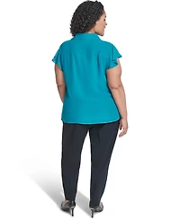 Calvin Klein Plus Collared Neck Short-Sleeve Top