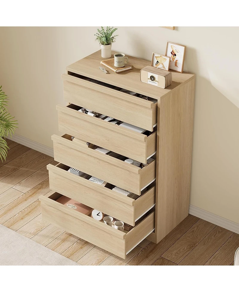 gaomon 5 Drawer Dresser for Bedroom, Modern 5 Chest of Drawers Tall with Large Drawers Storage, Wooden Dresser Organizer for Living Room