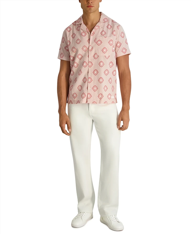 Karl Lagerfeld Paris Men's Seersucker Geometric Printed Short-Sleeve Shirt