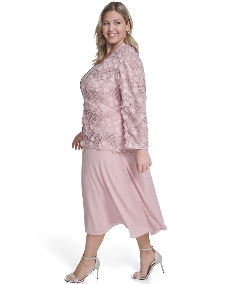 Jessica Howard Plus Mesh Jacket and Sleeveless Fit & Flare Dress, 2-Piece Set