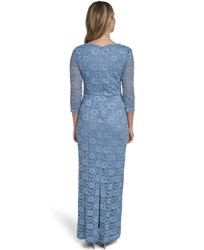 Jessica Howard Petite Boat Neck Side Tuck Sheath Gown