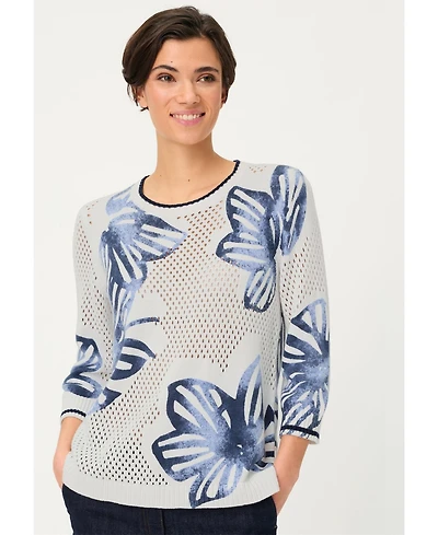 Olsen Women's Floral Ajour Knit Sweater