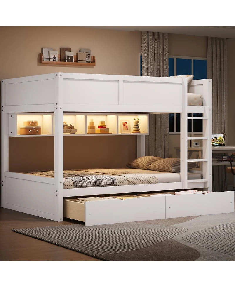 Streamdale Furniture Full Xl over Full Xl Bunk Bed with Storage, Led
