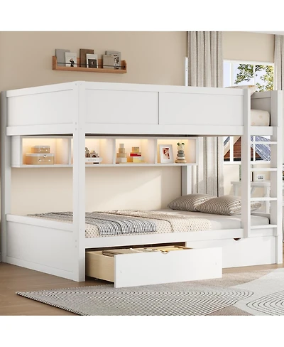 Streamdale Furniture Full Xl over Full Xl Bunk Bed with Storage, Led