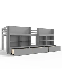 Streamdale Furniture Twin Xl Loft Bed w/ Multi-Storage Shelves, Curtain & Chalkboard