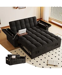 Streamdale Furniture 65-inch 3-in-1 foldable sofa bed with table, storage armrests, velvet finish