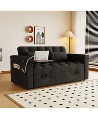 Streamdale Furniture 65-inch 3-in-1 foldable sofa bed with table, storage armrests, velvet finish