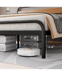 gaomon King Bed Frame with Wood Headboard, Mid-Century Modern Bed Frame, Metal Platform Bed Frame/No Box Spring Needed/Noise-Free