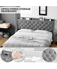 gaomon King Size Platform Bed Frame with Storage Headboard & Usb Charging Station | Button Tufted Upholstery, Noise-Free Design