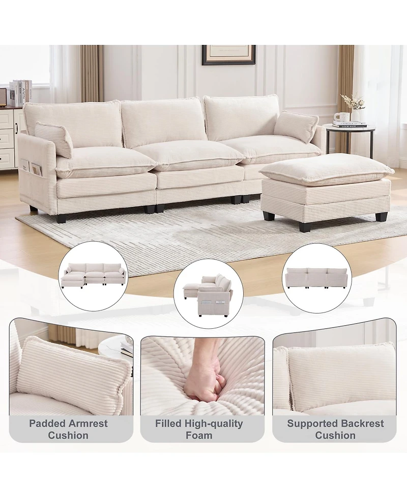 Streamdale Furniture 102" Oversized Modular Sectional Sofa with Movable Ottoman