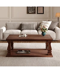 Streamdale Furniture Farmhouse Coffee Table, Rustic Living Room Table with Storage Shelf