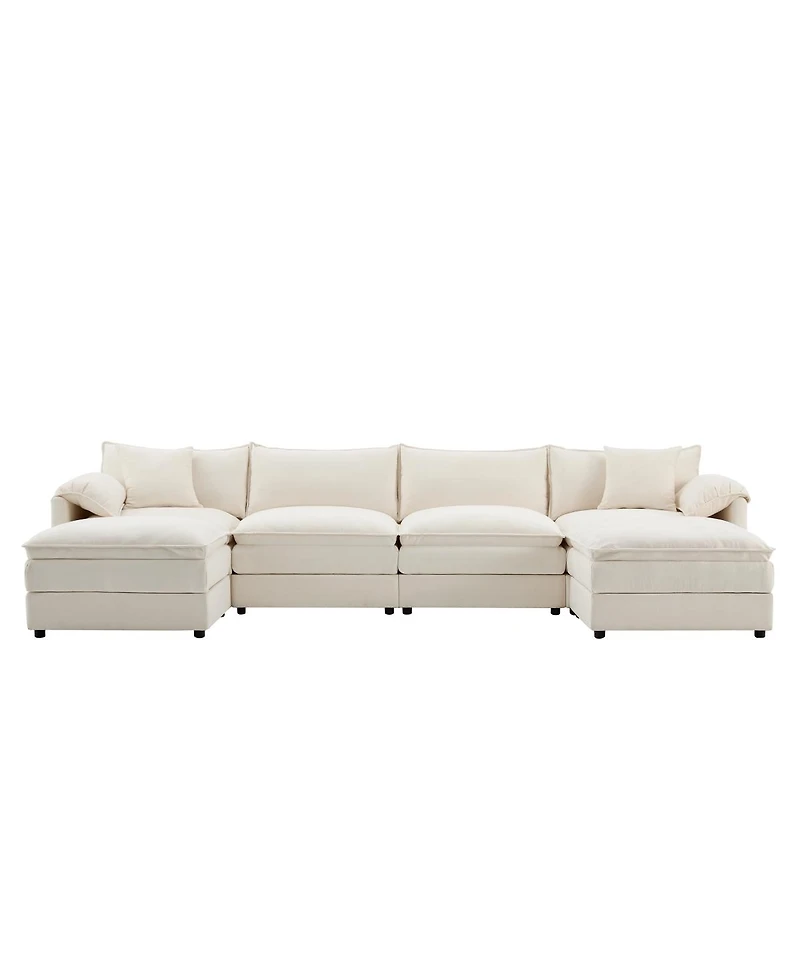 Streamdale Furniture 136" Chenille Modular Sectional Sofa with Deep Seat & Movable Ottoman
