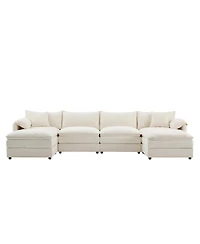 Streamdale Furniture 136" Chenille Modular Sectional Sofa with Deep Seat & Movable Ottoman