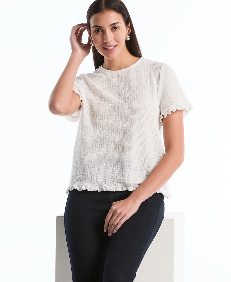 Rafaella Petite Puckered Ruffle Short-Sleeve Top
