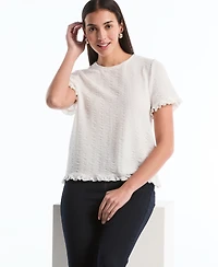 Rafaella Petite Puckered Ruffle Short-Sleeve Top