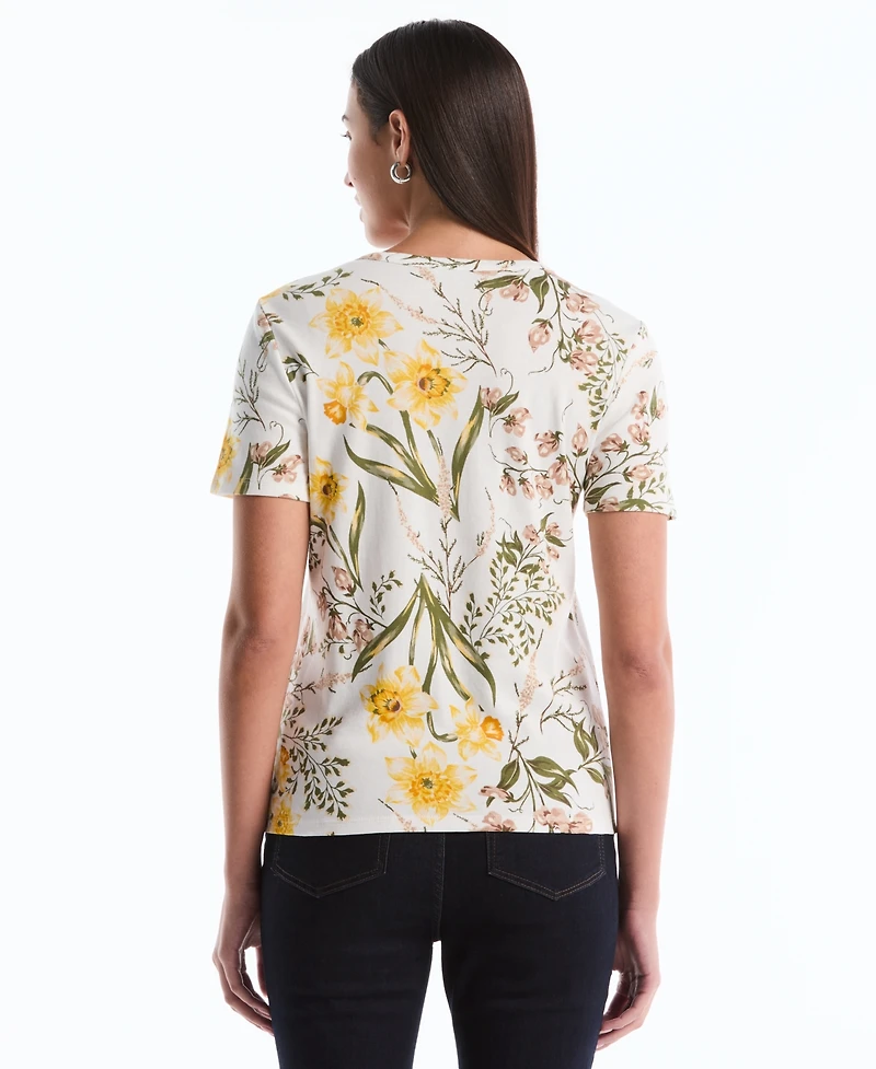 Rafaella Petite Garden Print Lace-Up Top