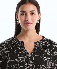 Rafaella Petite Floral Embroidered 3/4-Sleeve Blouse