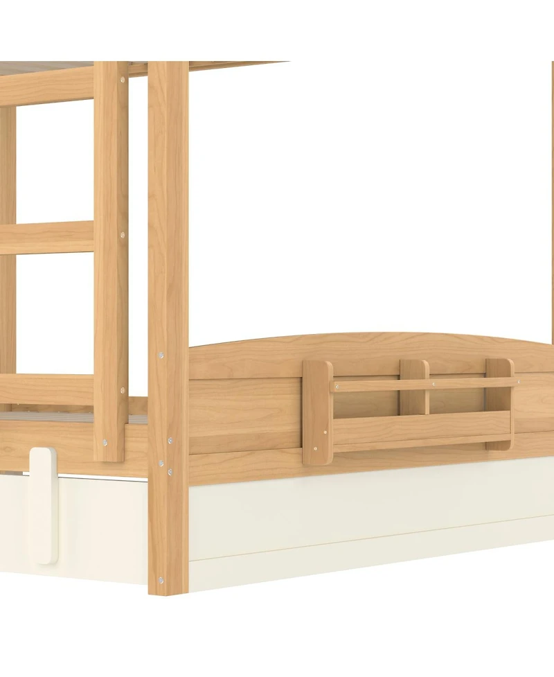 Streamdale Queen Bunk Bed with Trundle, Bookshelf, and Auto Design for Kids