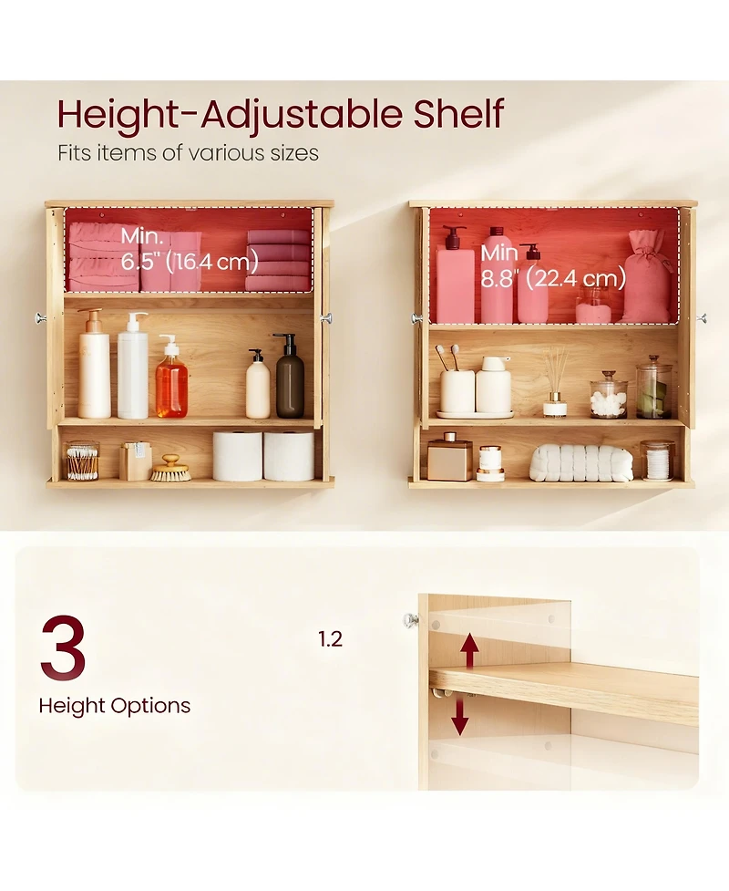 Yigii Bathroom Mirror Cabinet with 2 Doors, Adjustable Shelf, Open Compartment, Easy Assembly