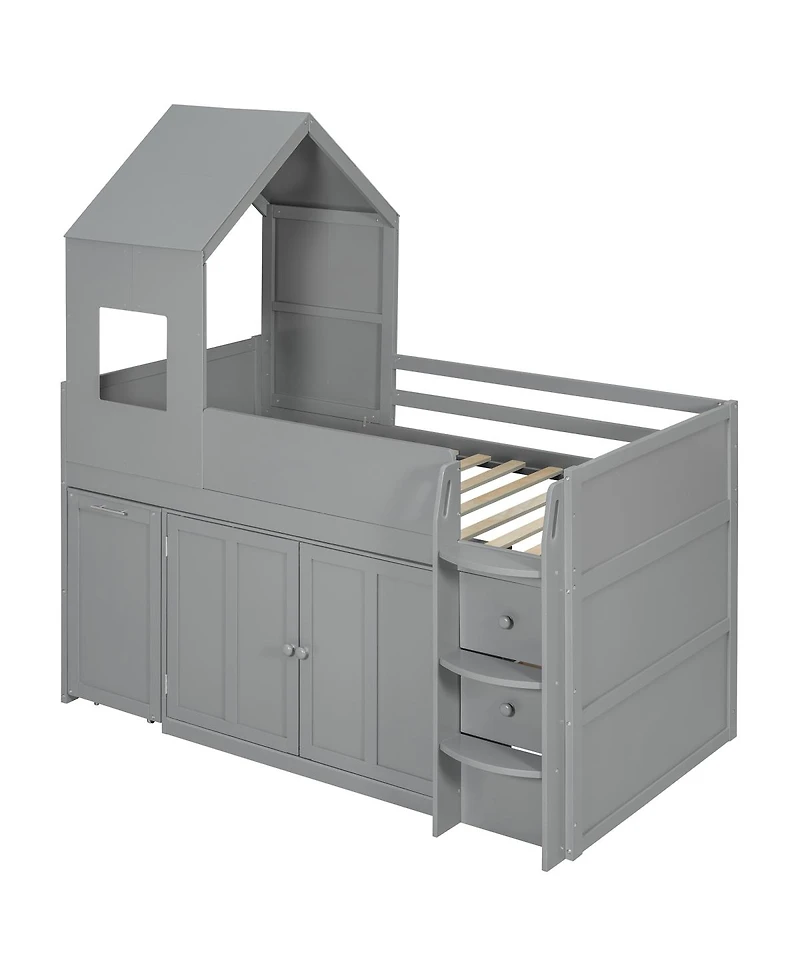 Streamdale Furniture Twin Size Wooden Loft Bed with Desk, Drawers,Cabinets