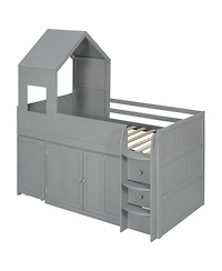 Streamdale Furniture Twin Size Wooden Loft Bed with Desk, Drawers,Cabinets