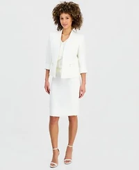 Kasper Womens Collarless 3 4 Sleeve Jacket Pencil Skirt