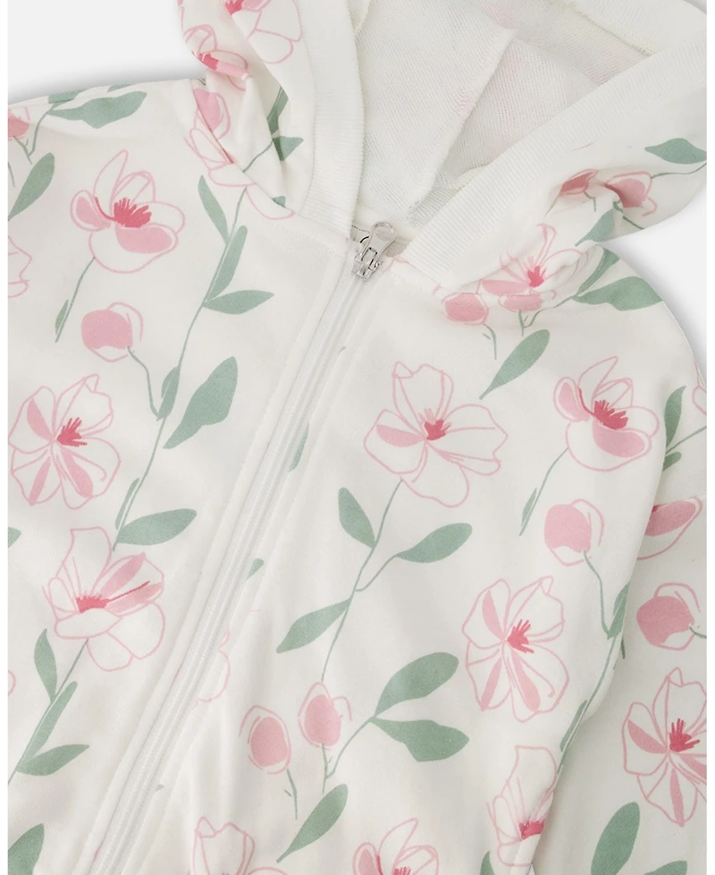 Deux par Big Girls French Terry Hoodie Off White Printed Flowers
