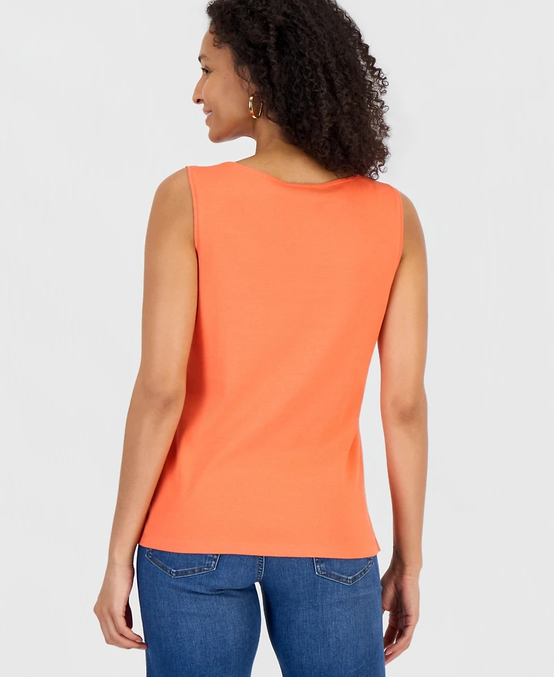 Style & Co Women's Cotton Boat-Neck Sleeveless Top, Created for Macy's