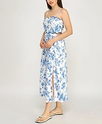 Row A Juniors' Sleeveless Scallop Trim Slim Midi Dress