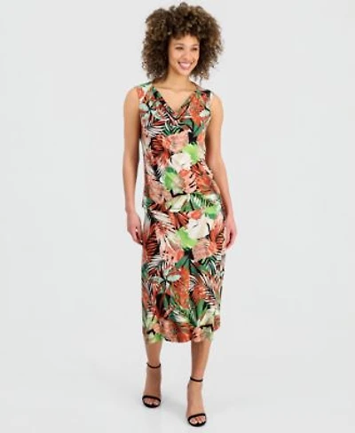 Kasper Womens Printed Sleeveless Cowl Neck Top Midi Skirt