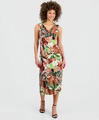 Kasper Womens Printed Sleeveless Cowl Neck Top Midi Skirt