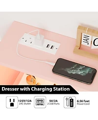 Gaomon Pink Dresser with Charging Station, Led Tv Stand, 6-Drawer Modern Wood Storage for Bedroom, Closet or Living Room